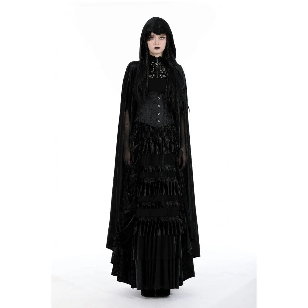 Women's Gothic Floral Embroidered Cape with Hood - Image 2