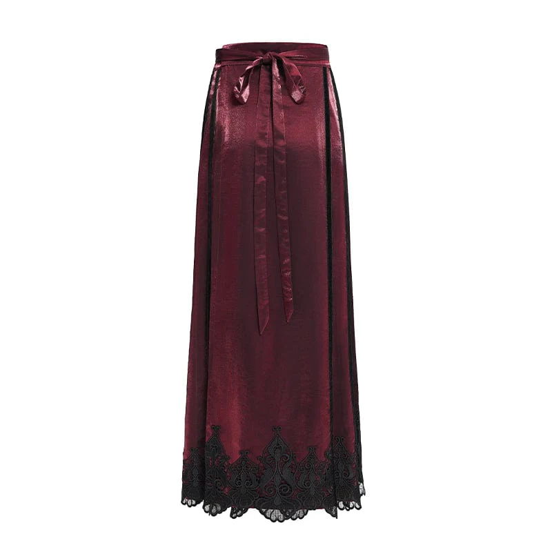 Women's Gothic Floral Embroidered Cross Horse-face Long Skirt - Image 9
