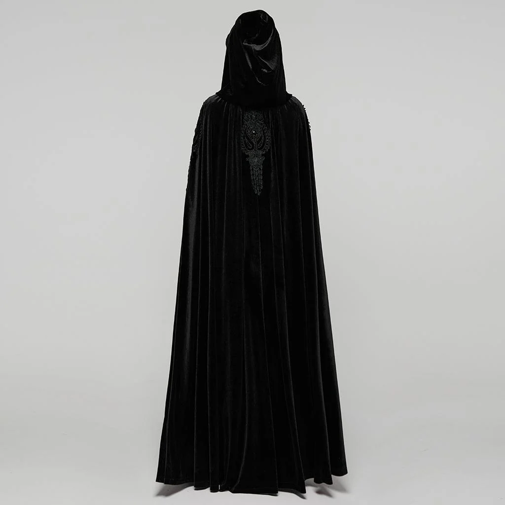 Women's Gothic Floral Embroidered Diamante Velvet Cloak Black - Image 3