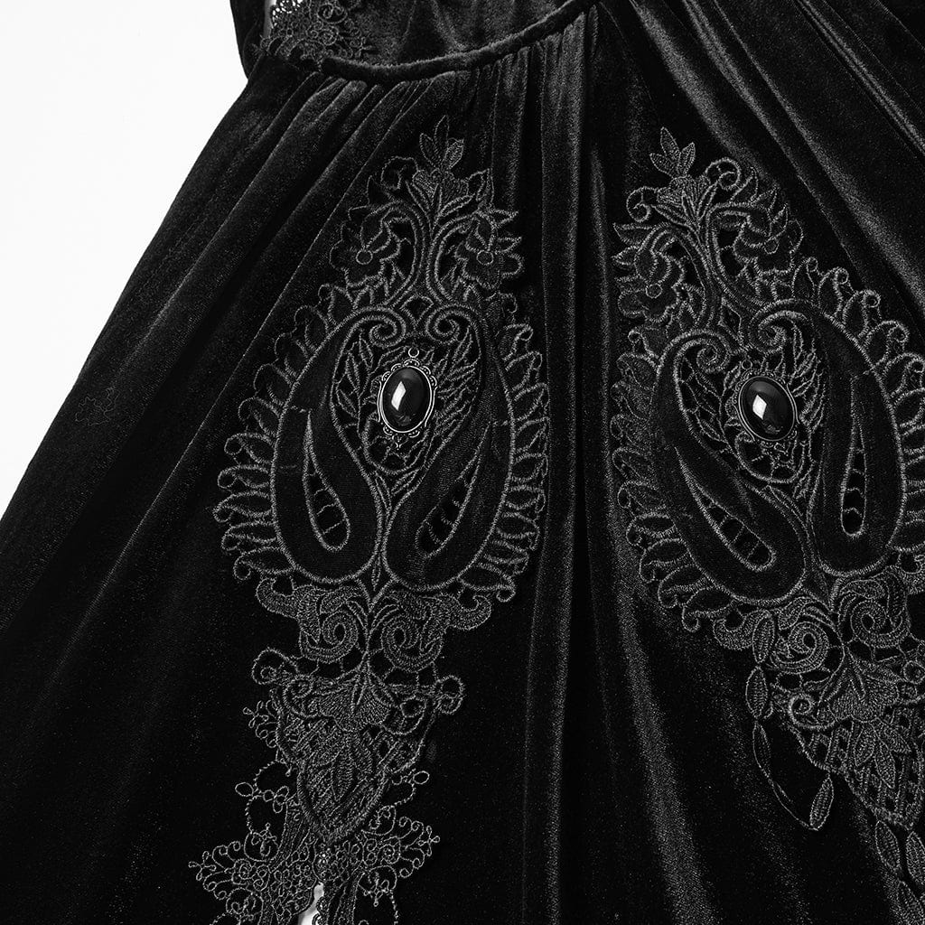 Women's Gothic Floral Embroidered Diamante Velvet Cloak Black - Image 6