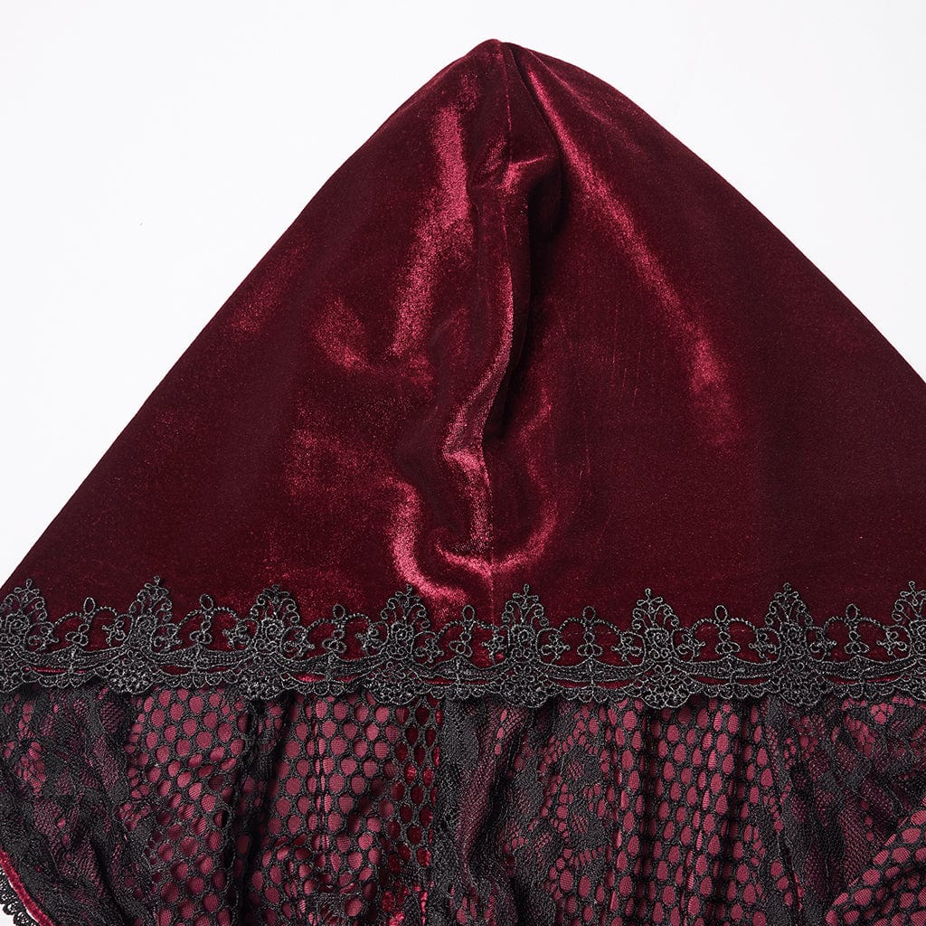 Women's Gothic Floral Embroidered Diamante Velvet Cloak Red - Image 5