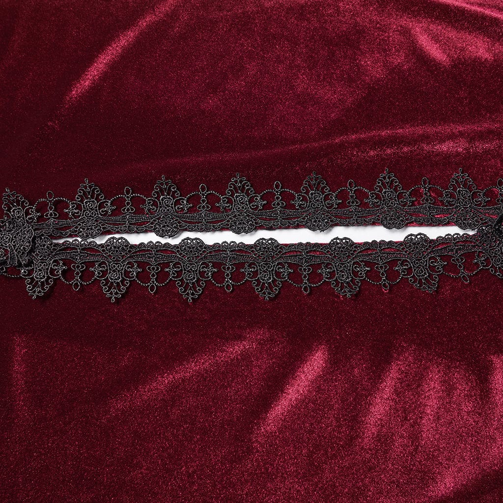 Women's Gothic Floral Embroidered Diamante Velvet Cloak Red - Image 7