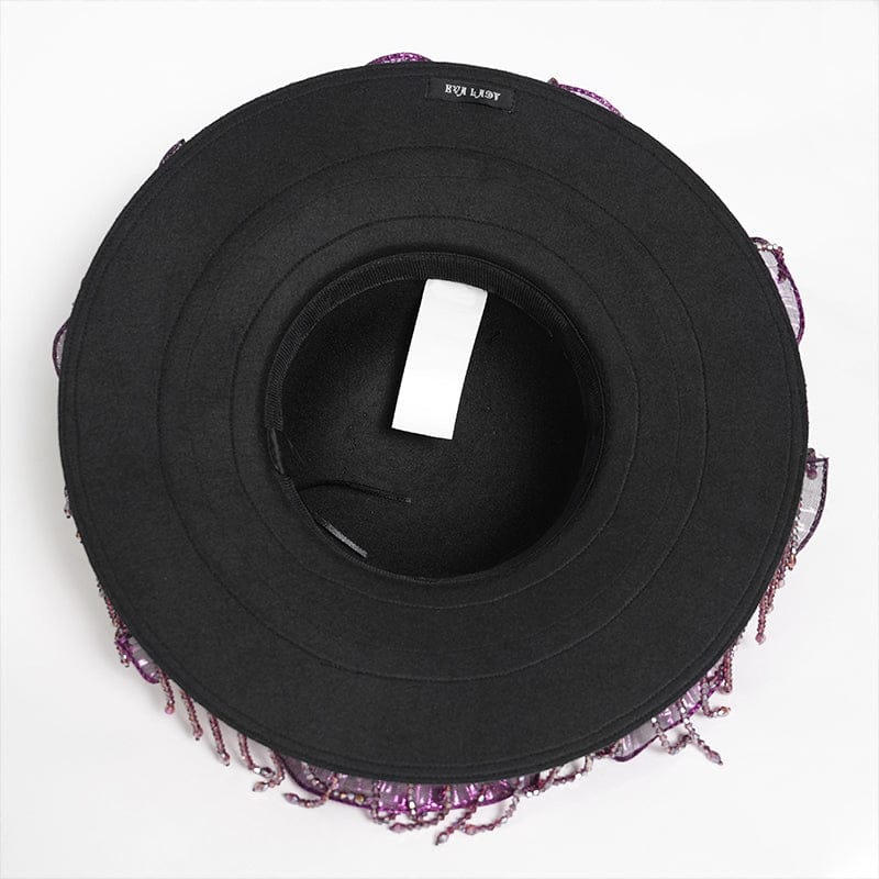 Women's Gothic Floral Embroidered Feather Tassels Hat - Image 14