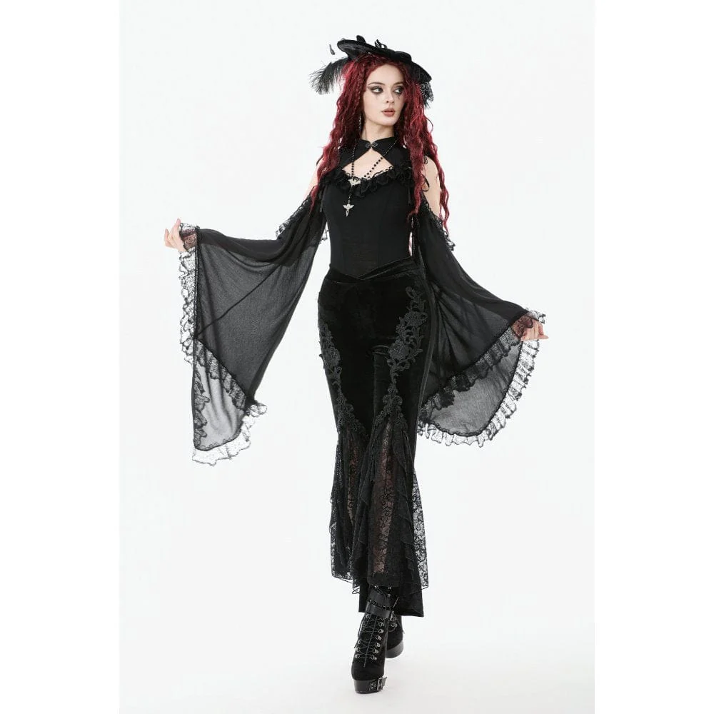 Women's Gothic Floral Embroidered Flared Pants - Image 5