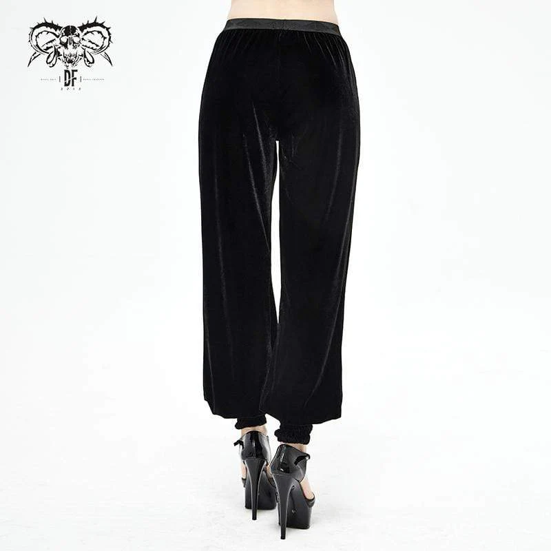 Women's Gothic Floral Embroidered Furcal Black Pants - Image 4