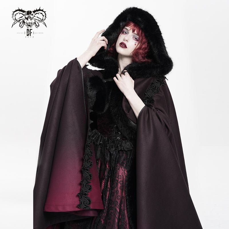 Women's Gothic Floral Embroidered Gradient Hooded Cloak - Image 6