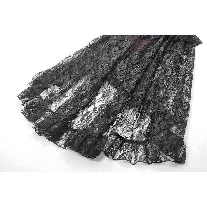Women's Gothic Floral Embroidered High/Low Lace Maxi Skirt - Image 20