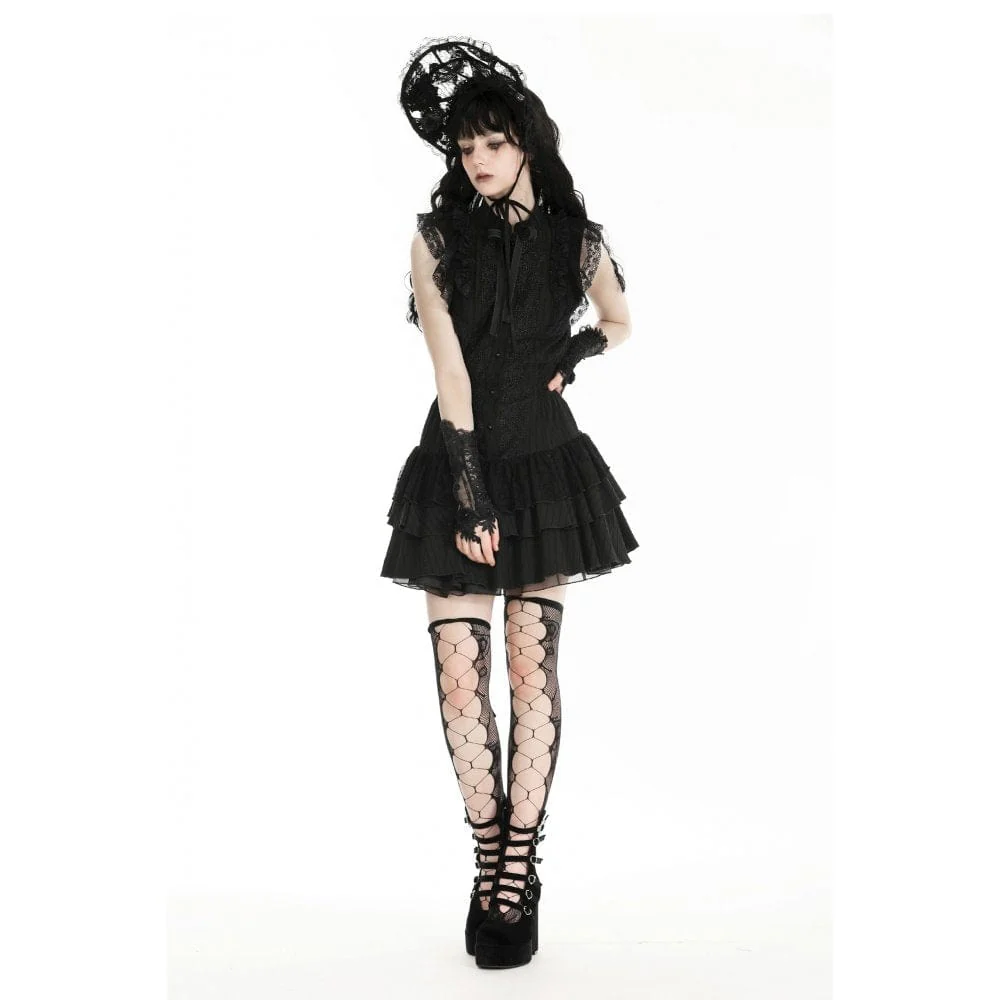 Women's Gothic Floral Embroidered Lace Fingerless Gloves - Image 6