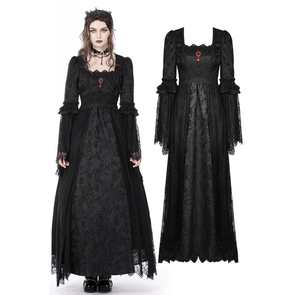 Women’s Gothic Floral Embroidered Lace Splice Wedding Dress