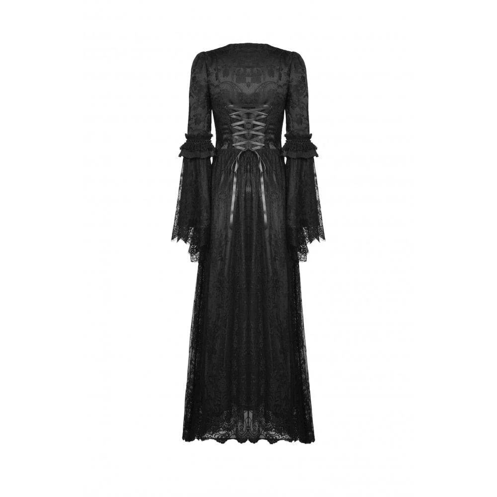Women’s Gothic Floral Embroidered Lace Splice Wedding Dress - Image 13