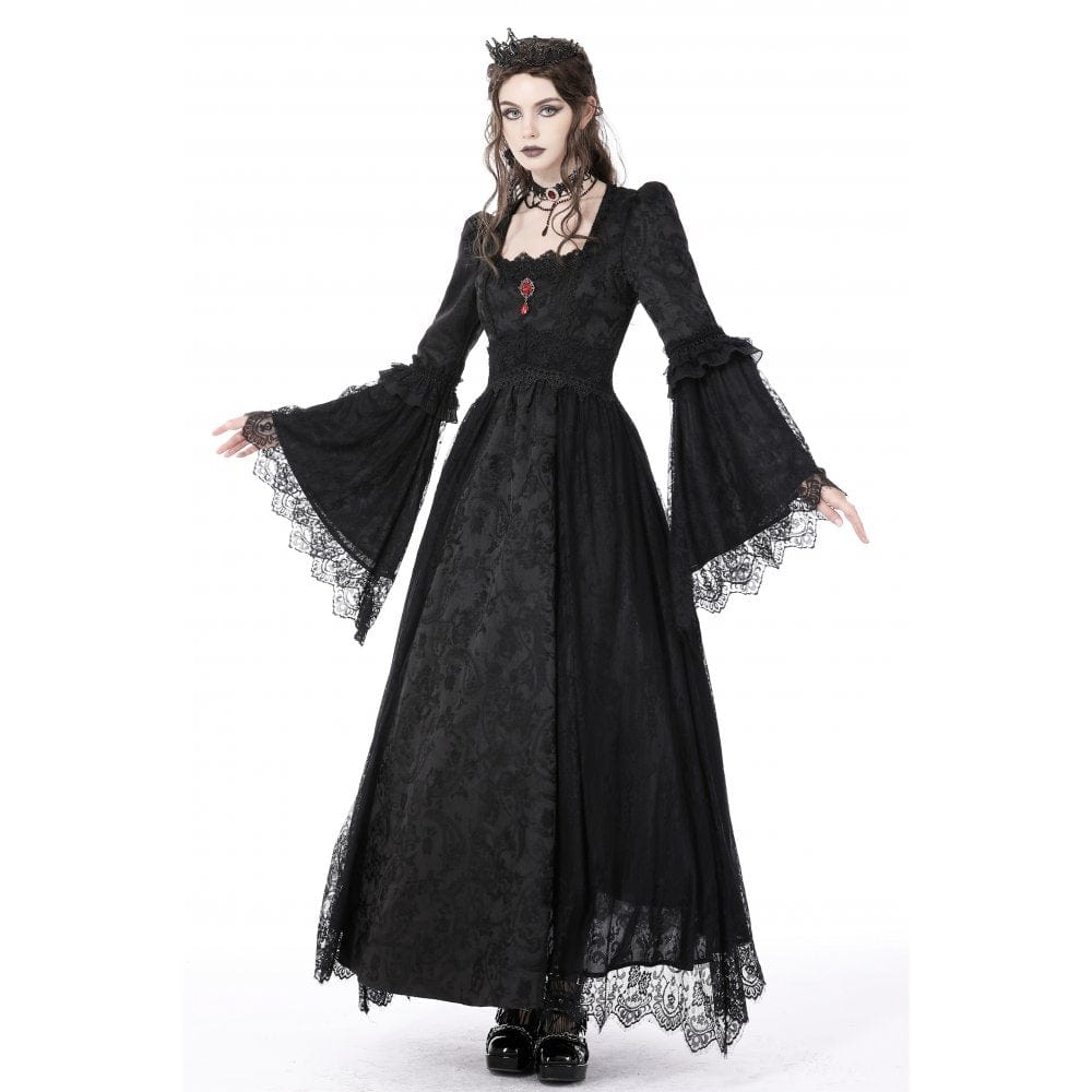 Women’s Gothic Floral Embroidered Lace Splice Wedding Dress - Image 2