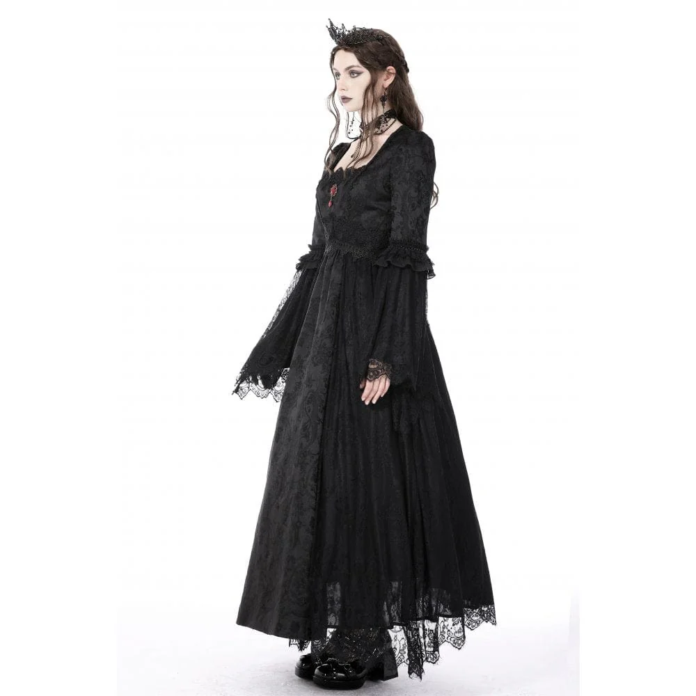 Women’s Gothic Floral Embroidered Lace Splice Wedding Dress - Image 4