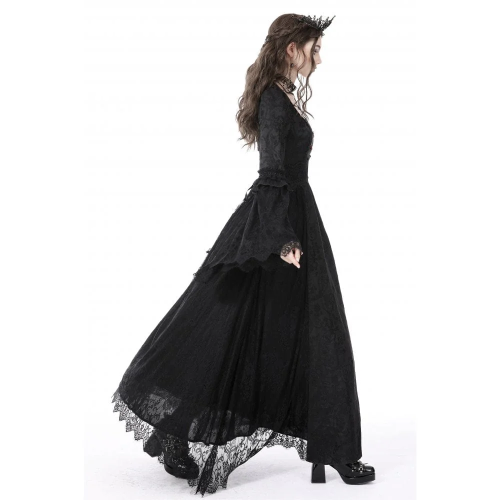 Women’s Gothic Floral Embroidered Lace Splice Wedding Dress - Image 5