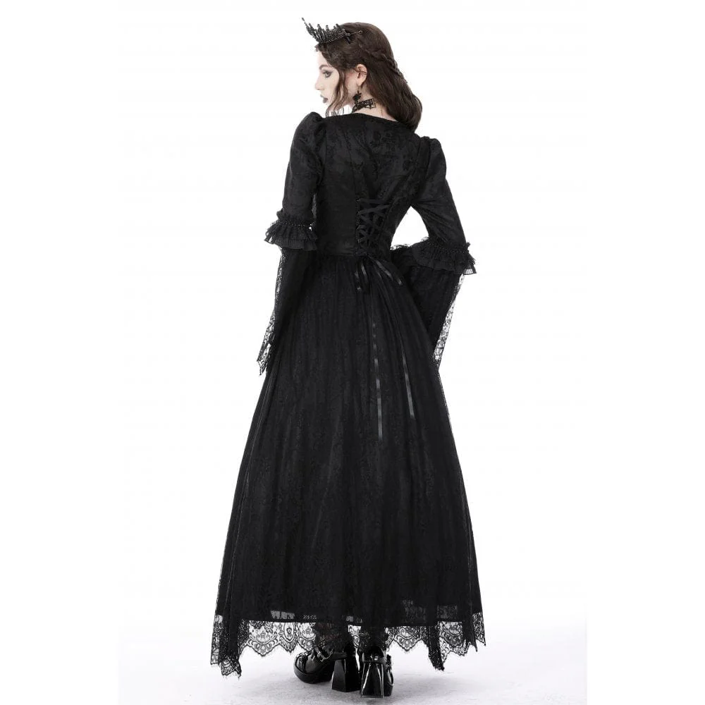 Women’s Gothic Floral Embroidered Lace Splice Wedding Dress - Image 6