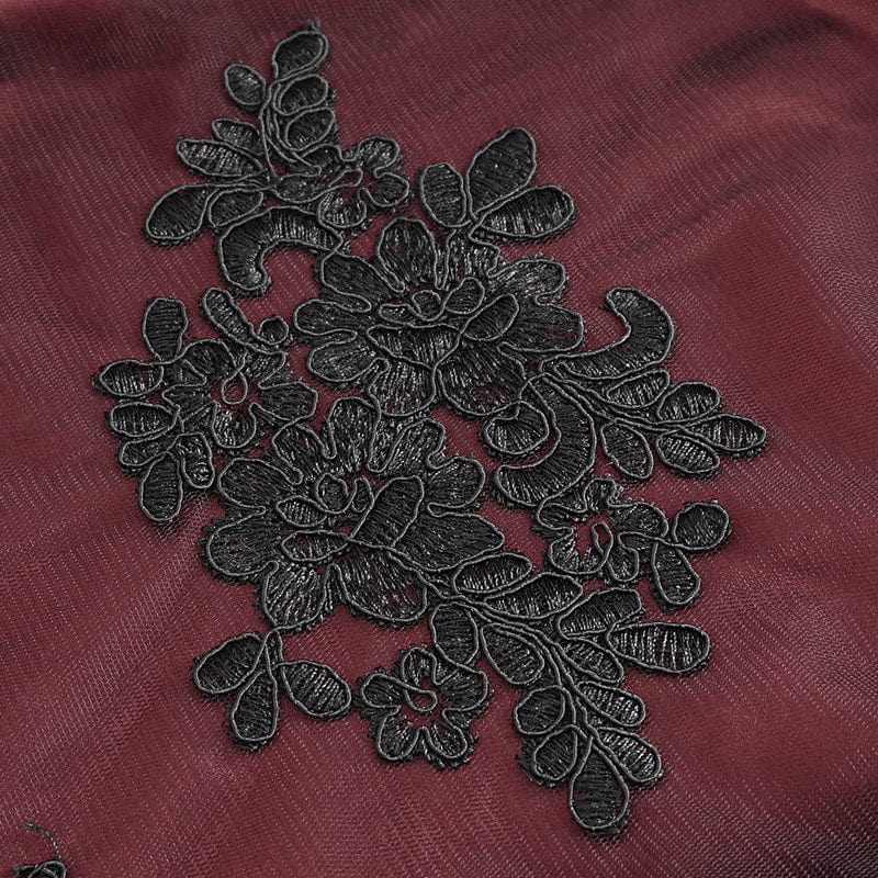 Women's Gothic Floral Embroidered Lace Splice Red Fishtail Skirt - Image 11