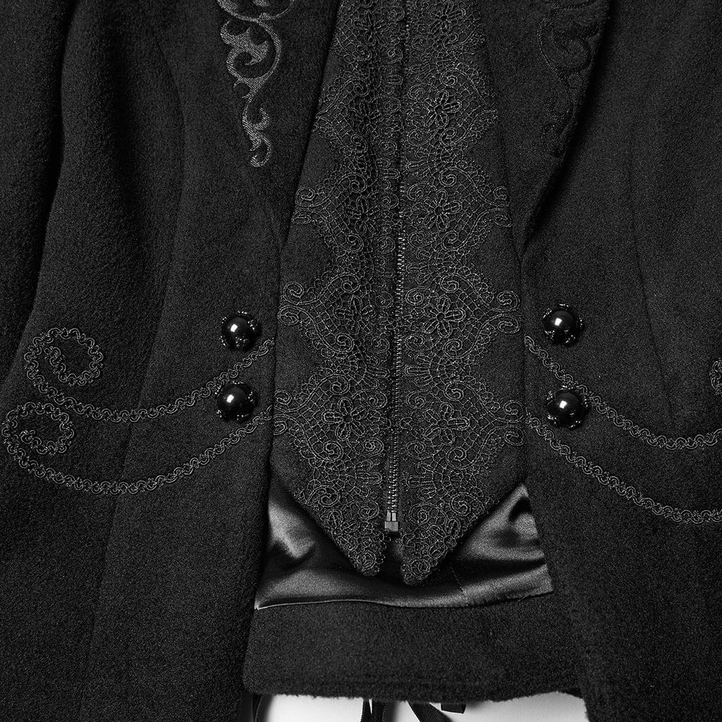 Women's Gothic Floral Embroidered Lace-up Jacket Black - Image 8