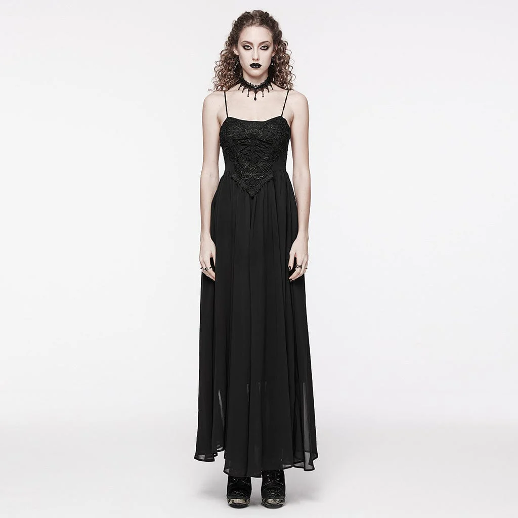 Women's Gothic Floral Embroidered Lace-up Slip Wedding Dress