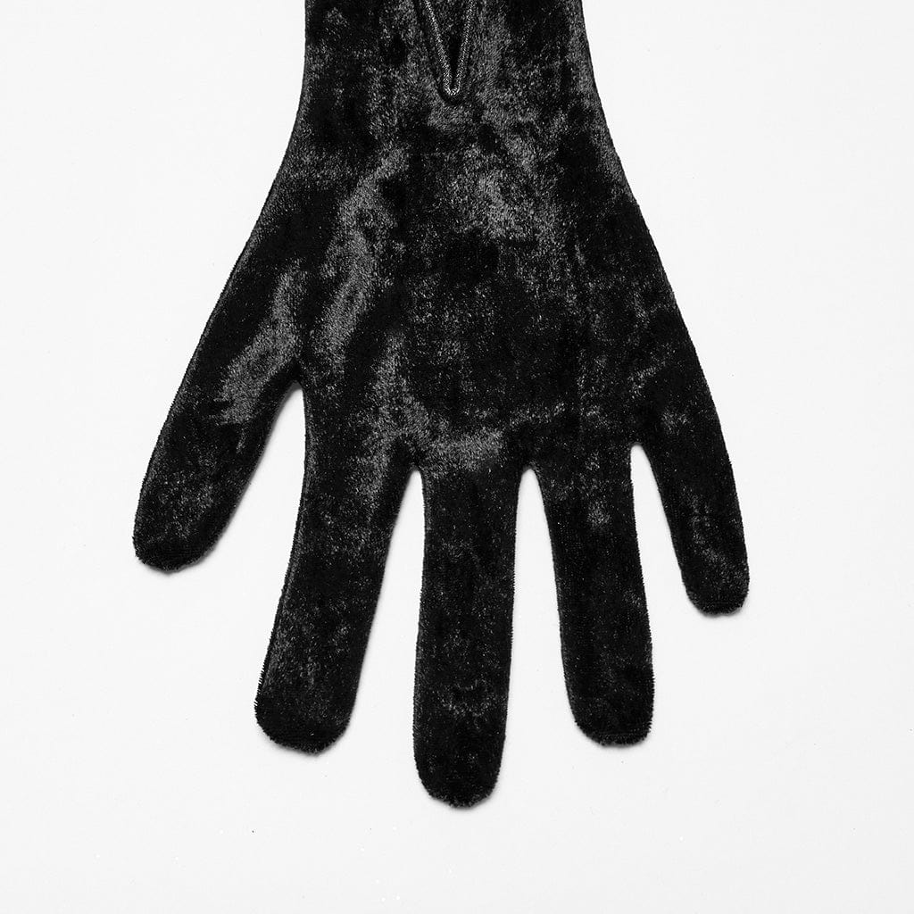 Women's Gothic Floral Embroidered Lace-up Velvet Gloves Black - Image 6
