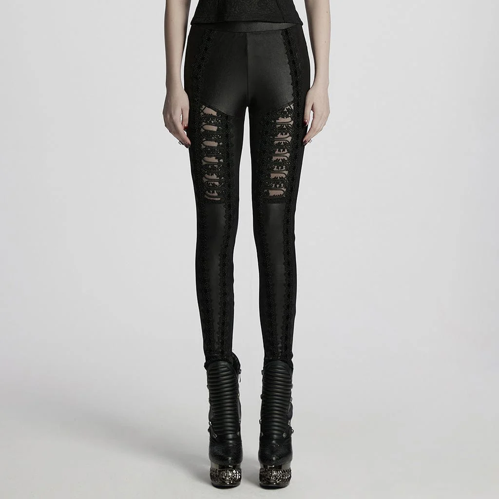Women's Gothic Floral Embroidered Leggings