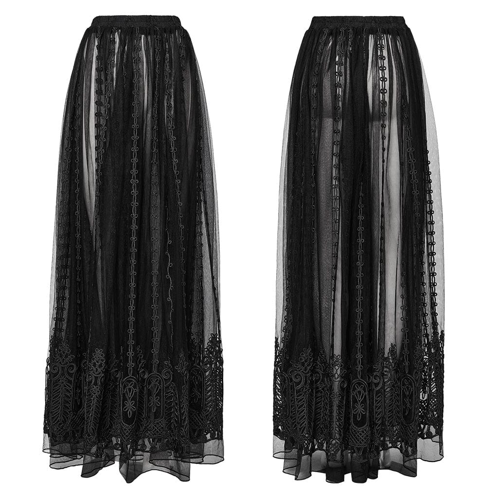 Women's Gothic Floral Embroidered Mesh Sheer Skirt Black - Image 5