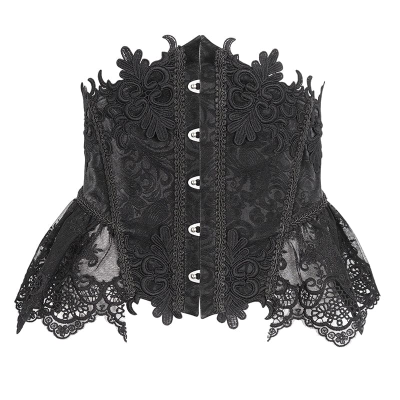 Women's Gothic Floral Embroidered Mesh Splice Faux Leather Underbust Corset - Image 6