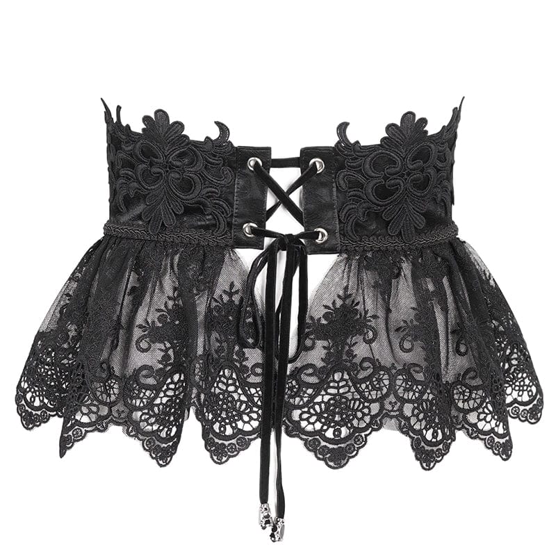 Women's Gothic Floral Embroidered Mesh Splice Faux Leather Underbust Corset - Image 8