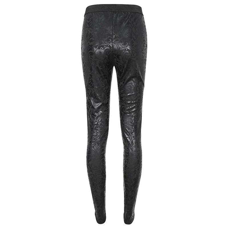 Women's Gothic Floral Embroidered Mesh Splice Leggings - Image 9