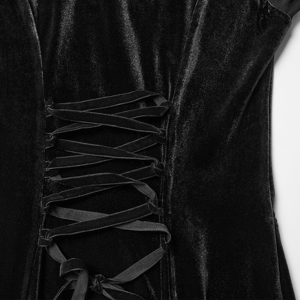 Women's Gothic Floral Embroidered Mesh Splice Maxi Dress Wedding Dress Black - Image 7