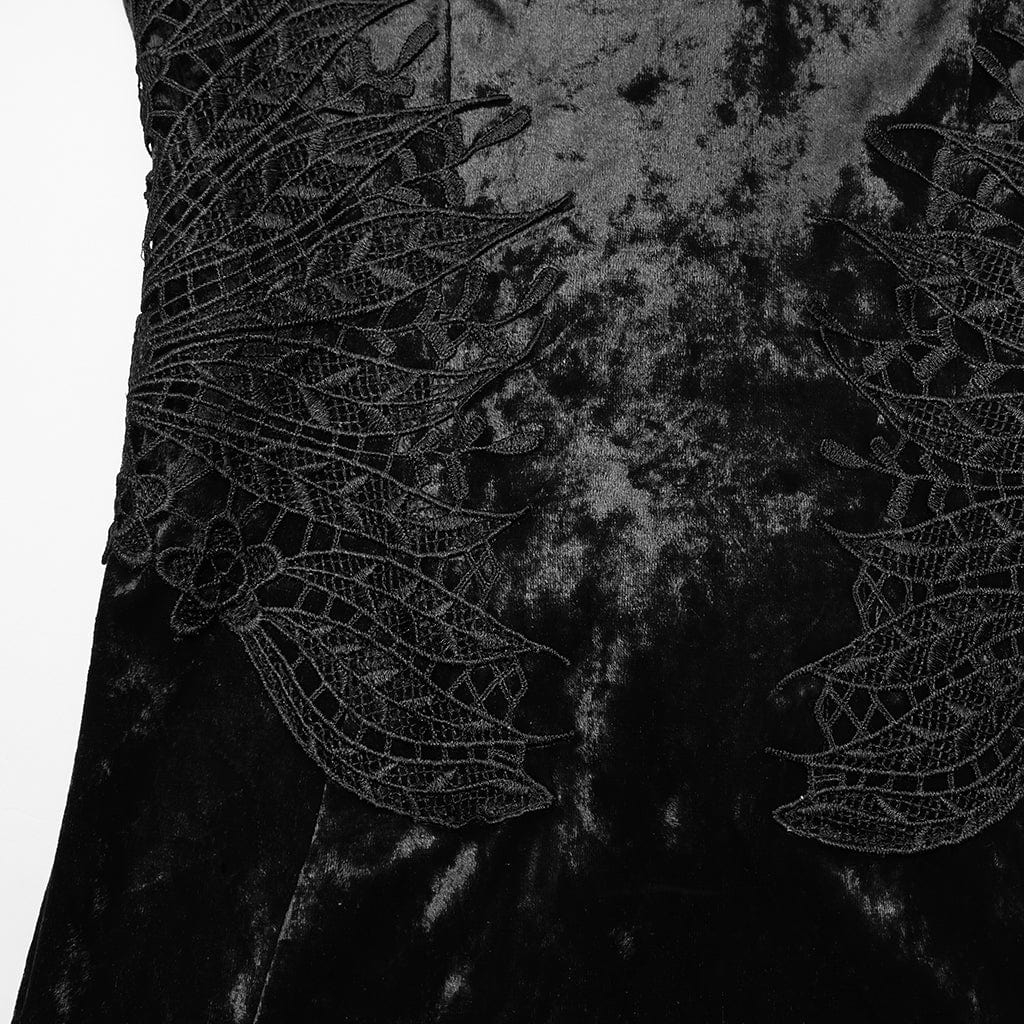 Women's Gothic Floral Embroidered Mesh Splice Party Dress Black - Image 5