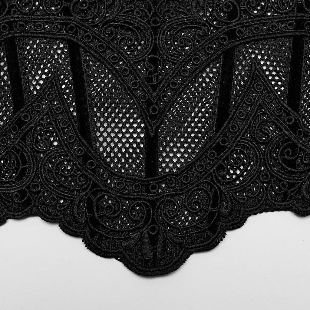 Women's Gothic Floral Embroidered Mesh Underbust Corset - Image 6