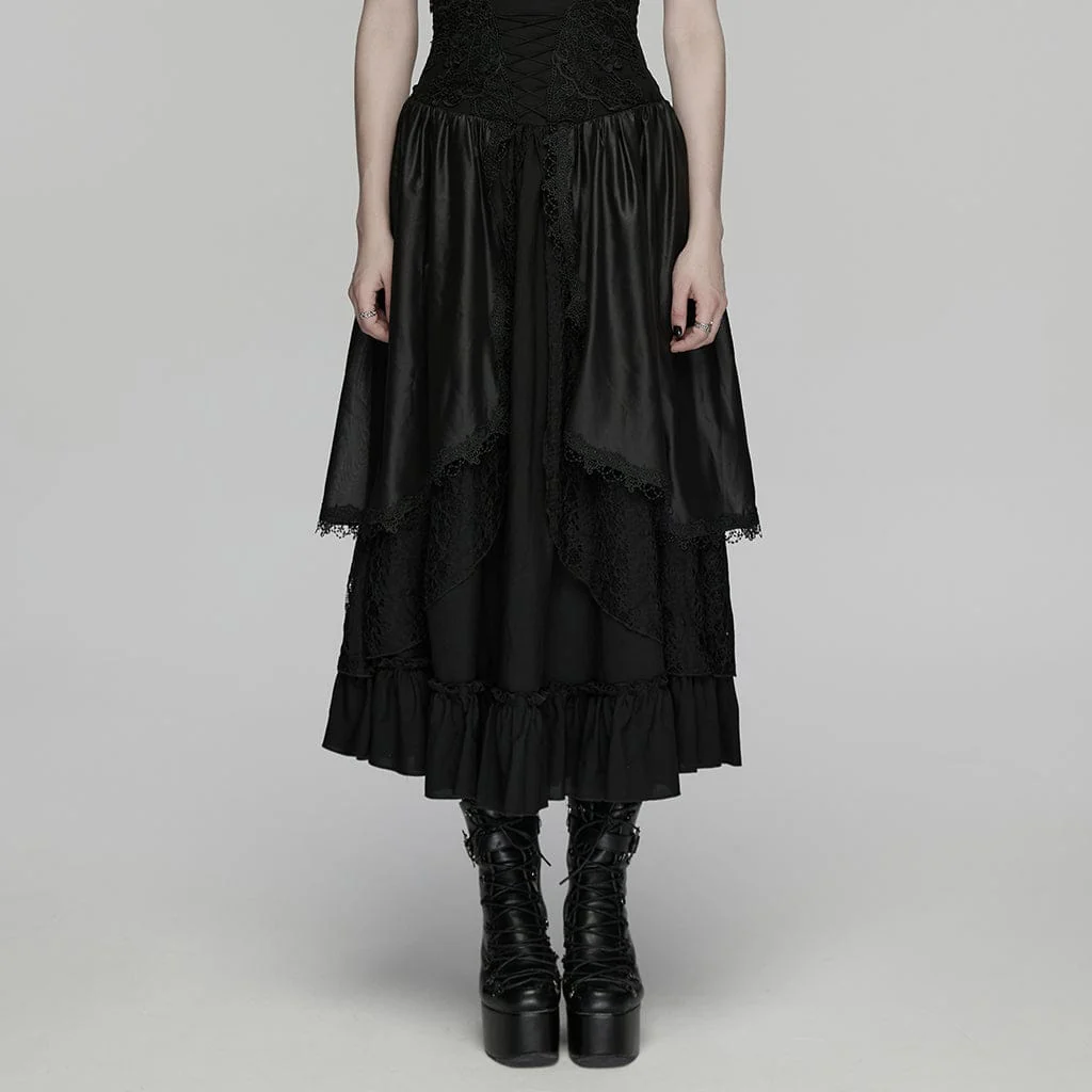 Women's Gothic Floral Embroidered Multilayered Skirt