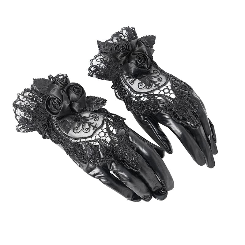 Women's Gothic Floral Embroidered Rose Lace Gloves - Image 6