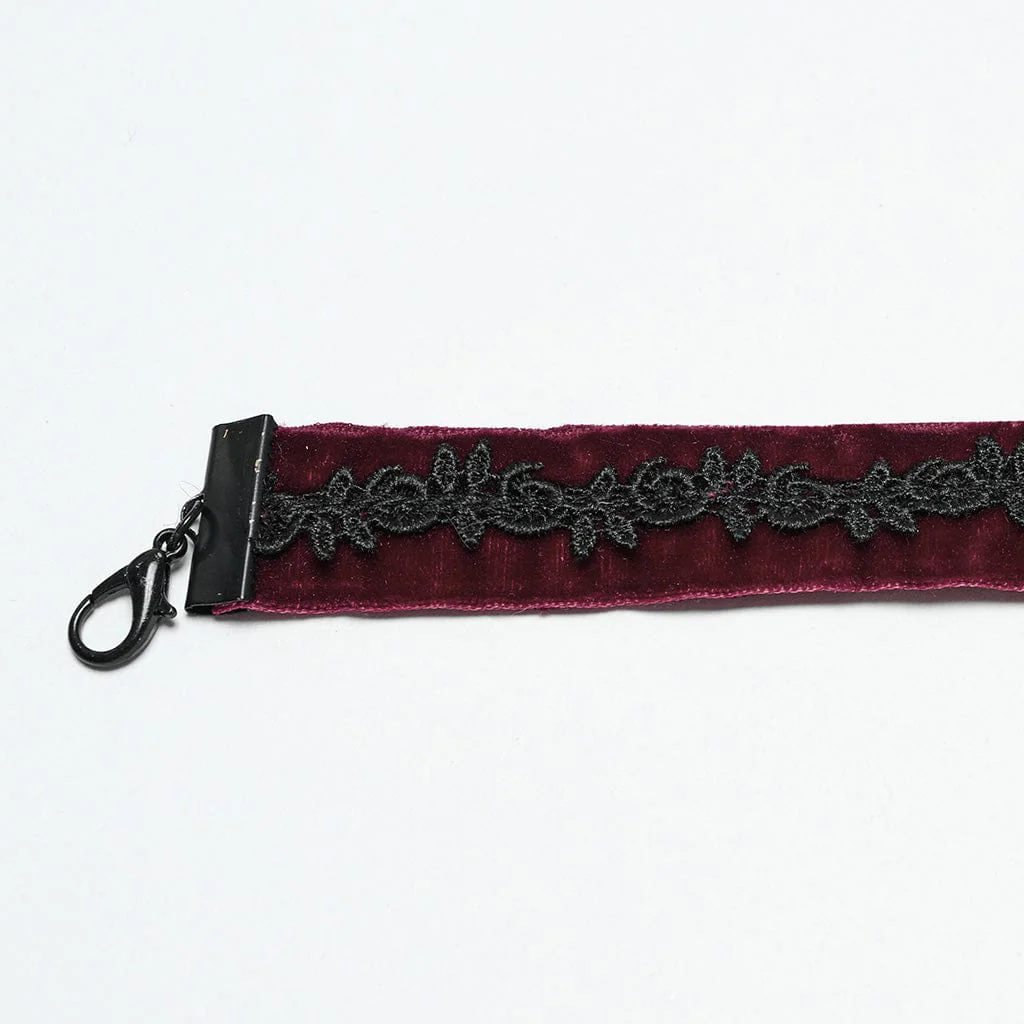 Women's Gothic Floral Embroidered Rose Velvet Choker Red - Image 8