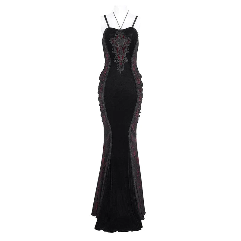 Women's Gothic Floral Embroidered Ruched Fishtail Wedding Dress - Image 10