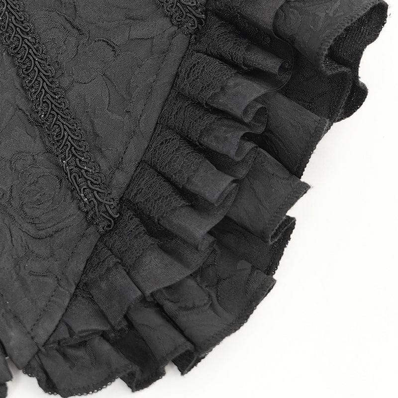 Women's Gothic Floral Embroidered Ruffled Lace-up Tank Top Black - Image 12