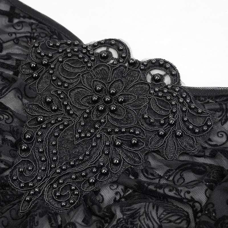 Women's Gothic Floral Embroidered Sheer Black Mesh Top - Image 8