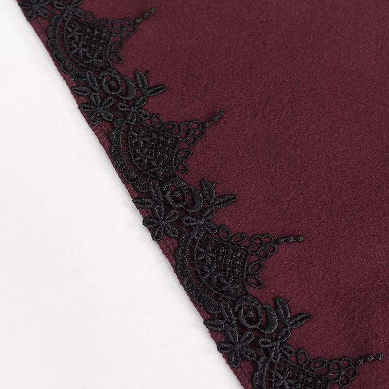 Women's Gothic Floral Embroidered Splice Cape with Hood Red - Image 11