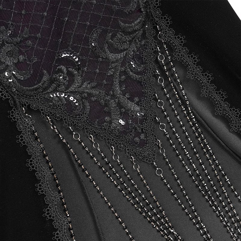 Women's Gothic Floral Embroidered Tassels Off-shoulder Slip Dress Wedding Dress Black-Purple - Image 11