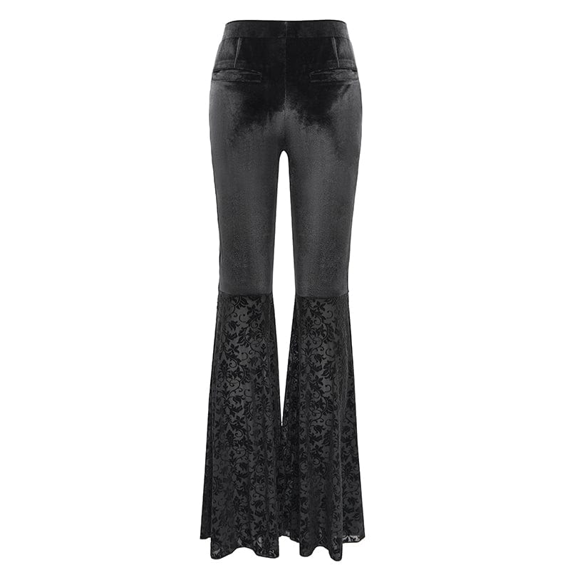 Women's Gothic Floral Embroidered Velvet Flared Pants - Image 9