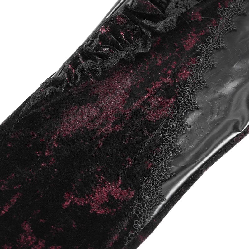 Women's Gothic Floral Faux Leather&Velvet Ruffle Pants Red - Image 12