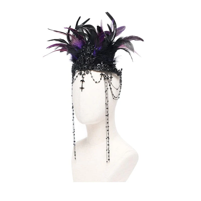 Women's Gothic Floral Feather Beaded Crown - Image 7
