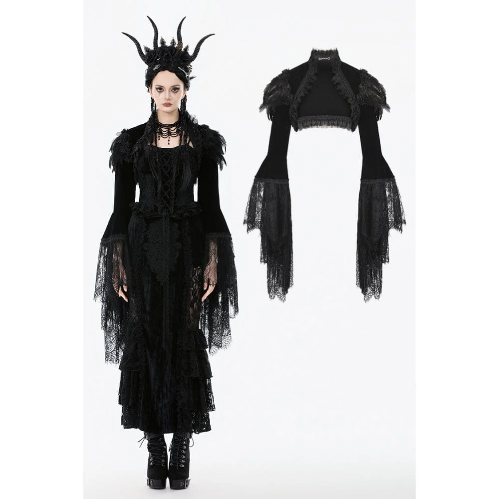 Women's Gothic Floral Feather Flared Sleeved Cape