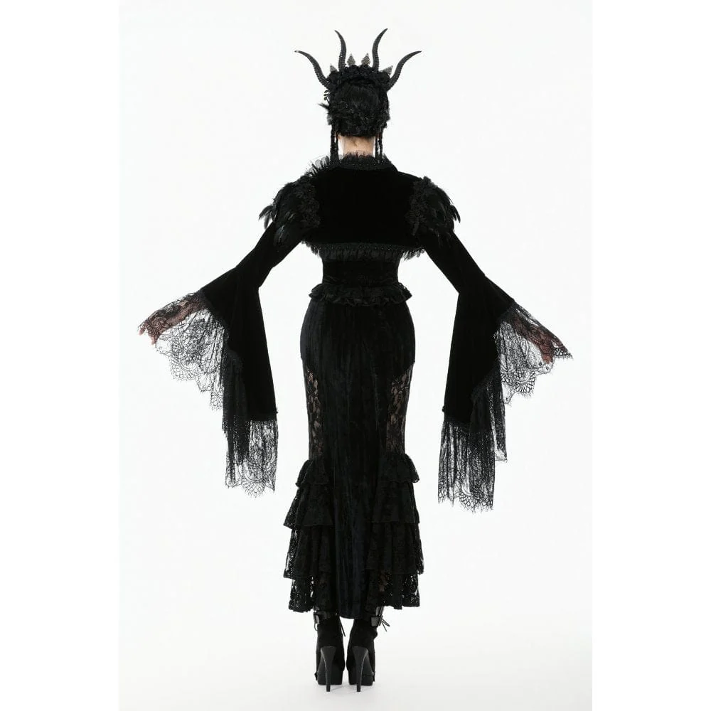 Women's Gothic Floral Feather Flared Sleeved Cape - Image 10