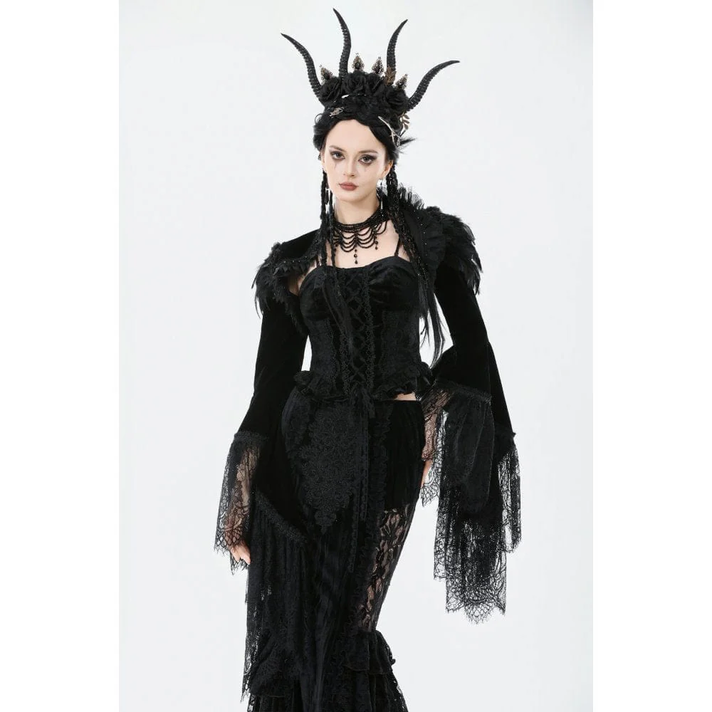 Women's Gothic Floral Feather Flared Sleeved Cape - Image 2