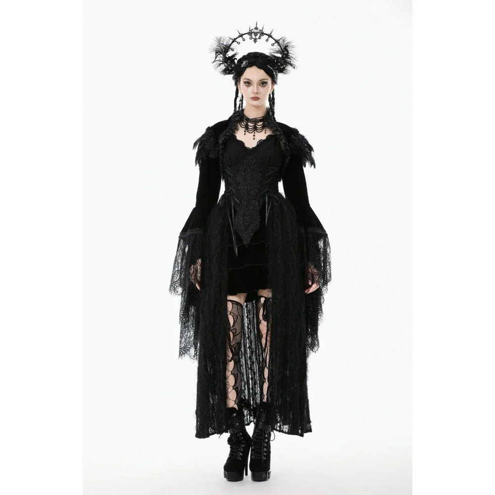 Women's Gothic Floral Feather Flared Sleeved Cape - Image 3
