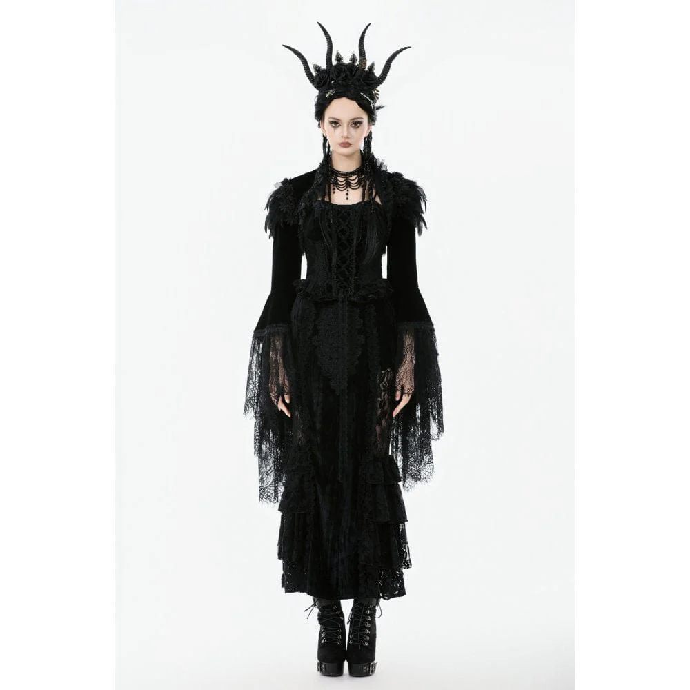 Women's Gothic Floral Feather Flared Sleeved Cape - Image 4