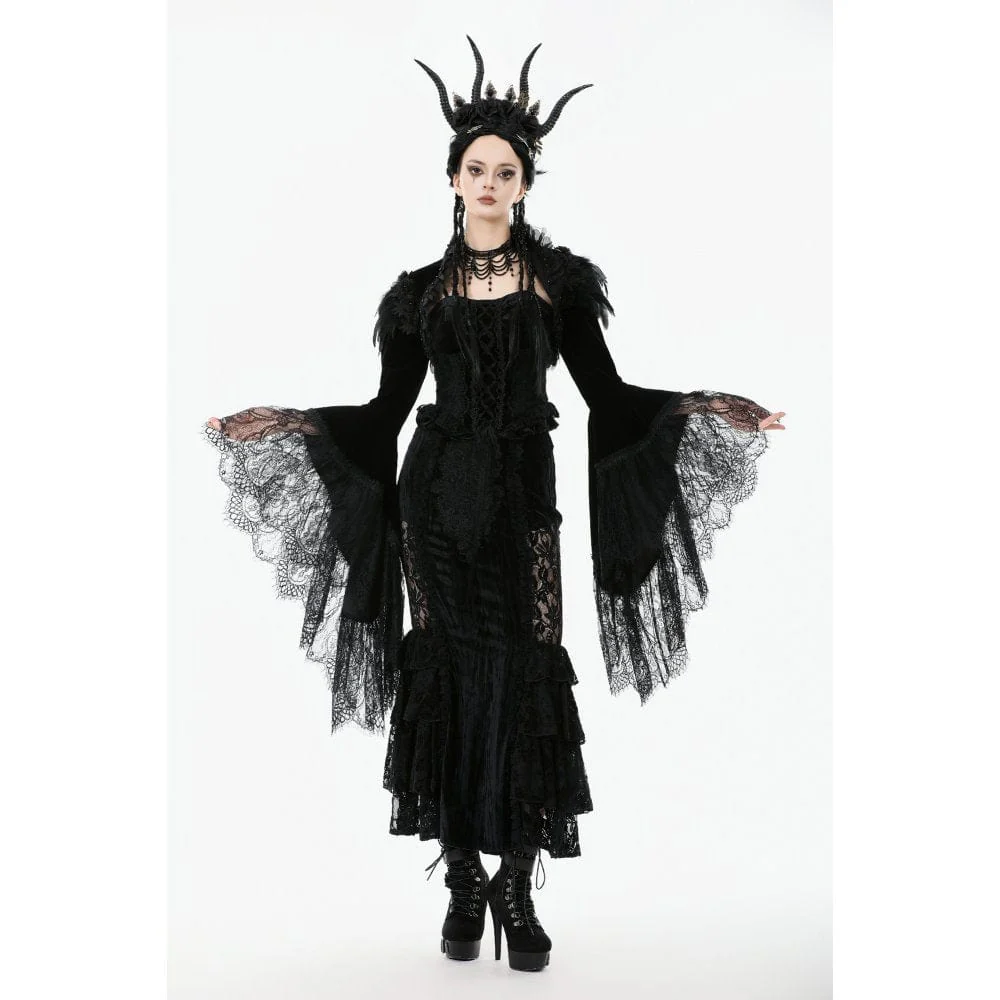 Women's Gothic Floral Feather Flared Sleeved Cape - Image 5