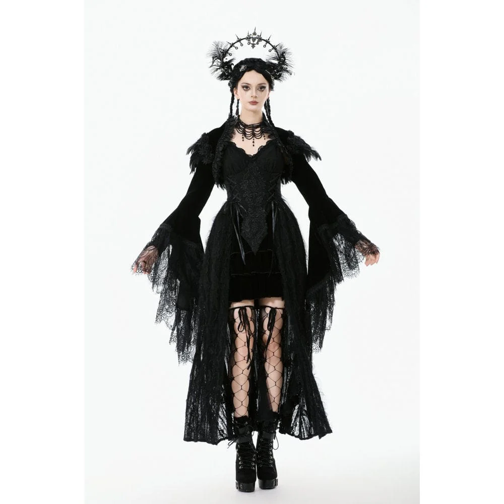 Women's Gothic Floral Feather Flared Sleeved Cape - Image 6