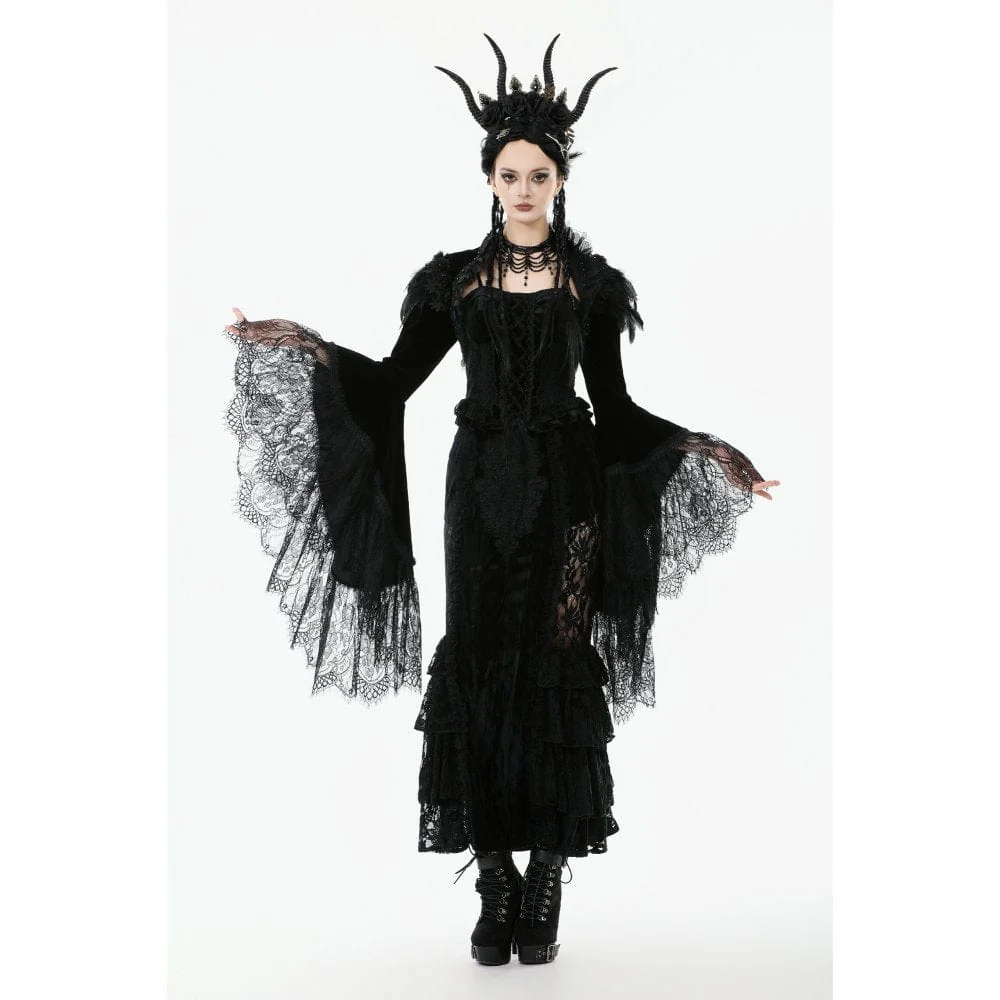 Women's Gothic Floral Feather Flared Sleeved Cape - Image 7