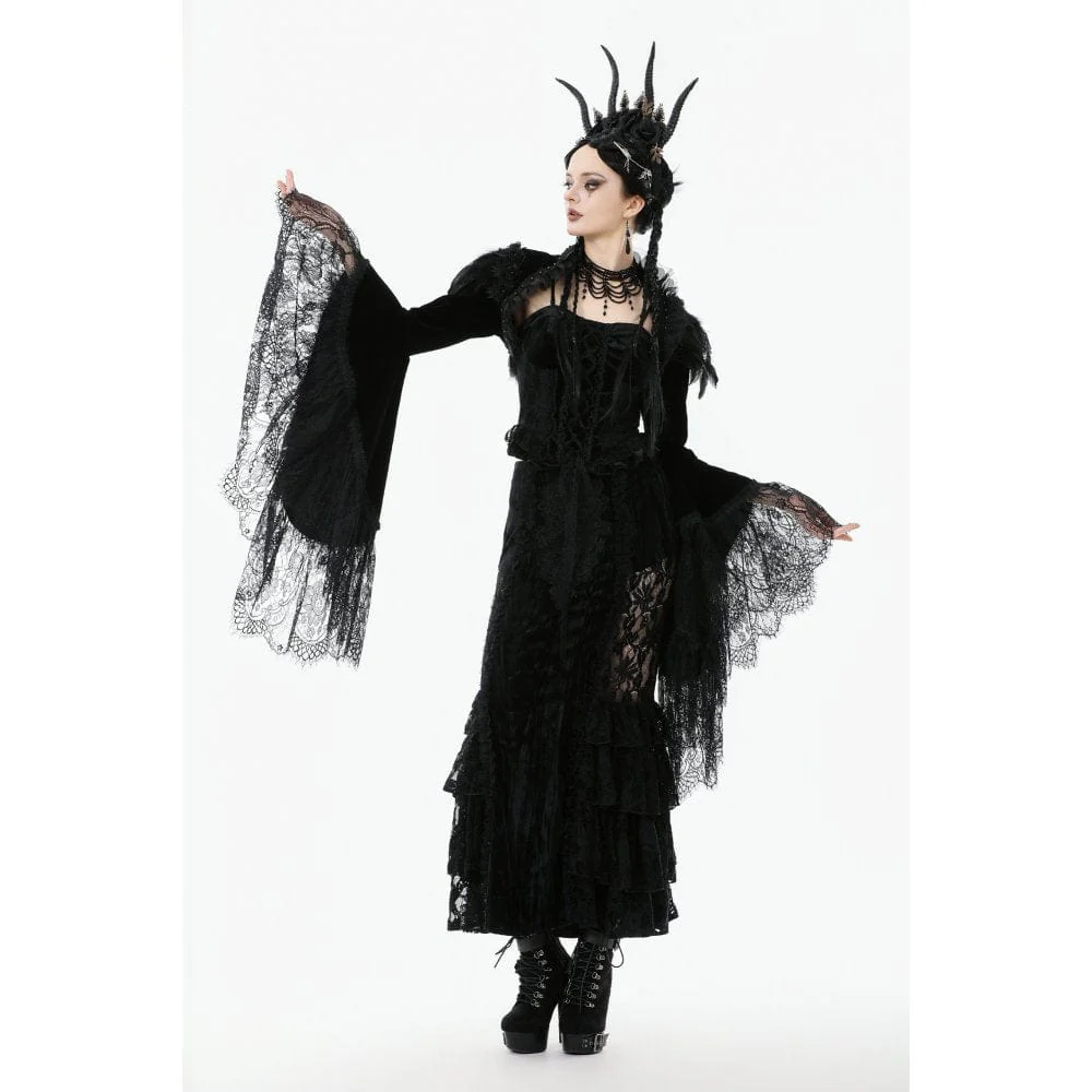 Women's Gothic Floral Feather Flared Sleeved Cape - Image 8